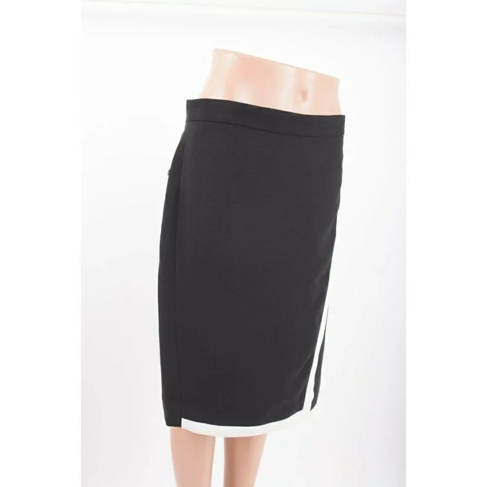 J. Crew Womans Wrap Crepe Pencil Skirt Size 12 Black White Tipped c5875